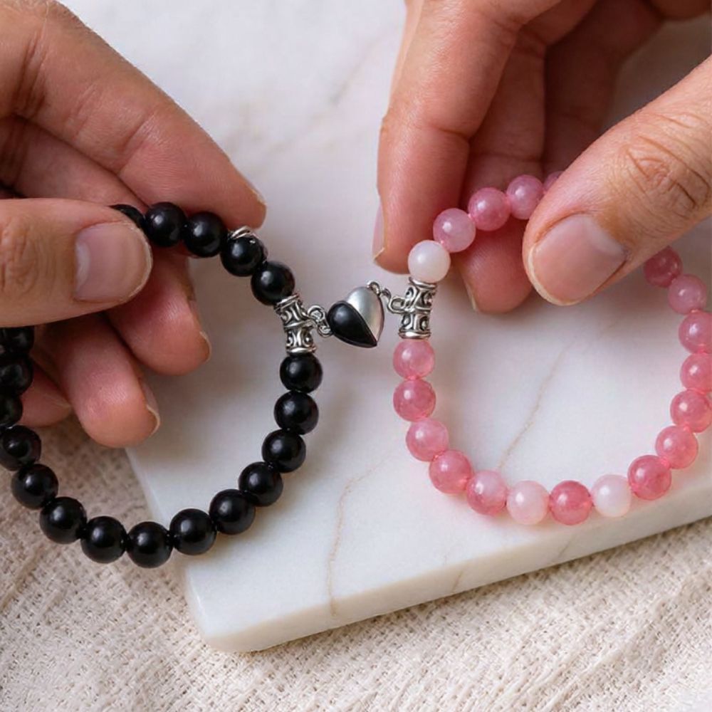 Magnetic Heart Matching Crystal Bead Bracelets