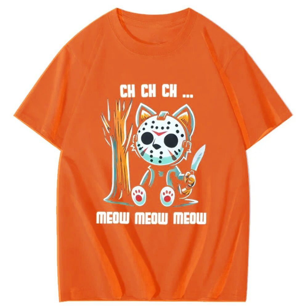 Halloween Funny Cat Lovers Ch Ch Ch Pattern T-Shirt