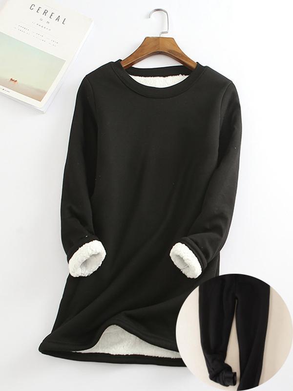 New Casual Cotton Round Neck Solid Sweatshirt & Pants Set