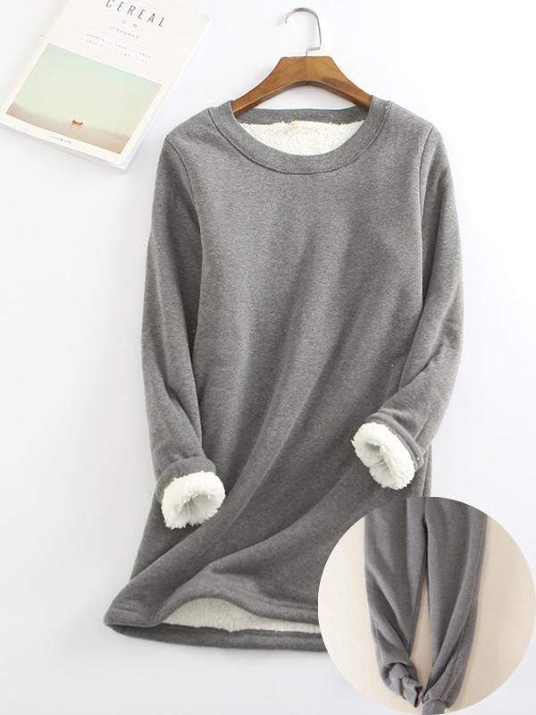 New Casual Cotton Round Neck Solid Sweatshirt & Pants Set