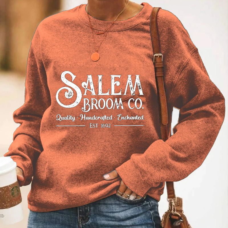 Women's Salem Broom Co Quality Enchanted Est 1692 Printed Round Neck Long Sleeve Sweatshirt