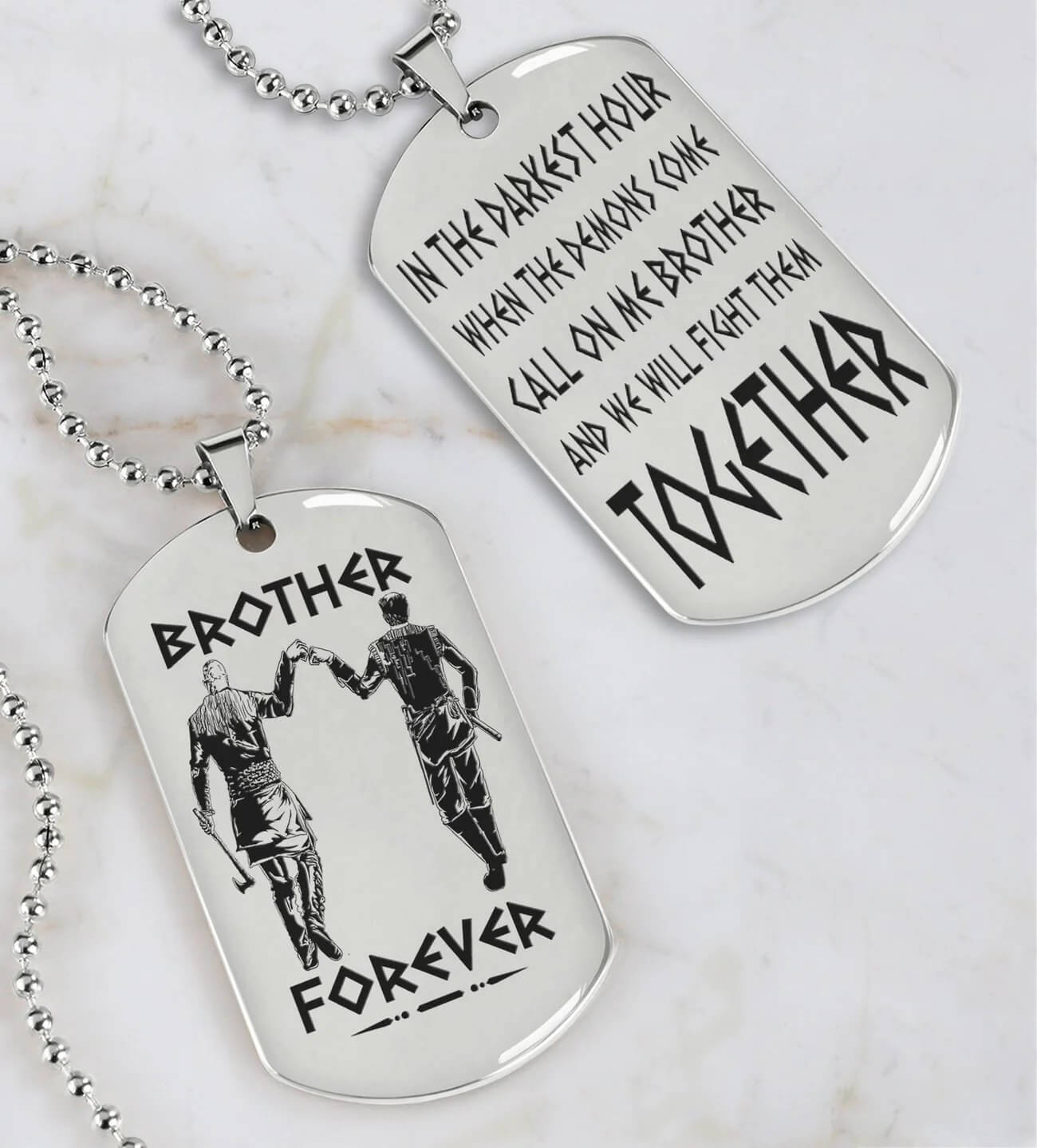 Viking Engraved Dog Tag - Double Sided Brother Forever Gift