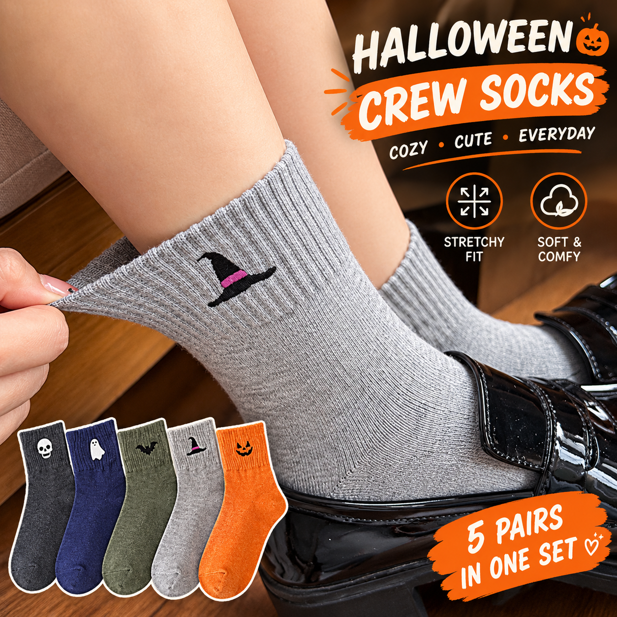 Women's 5-Pair Halloween Crew Socks – Cute Spooky Socks Set