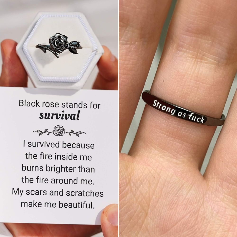 Strong As F*ck Black Rose Self-Love Ring - 925 Silver