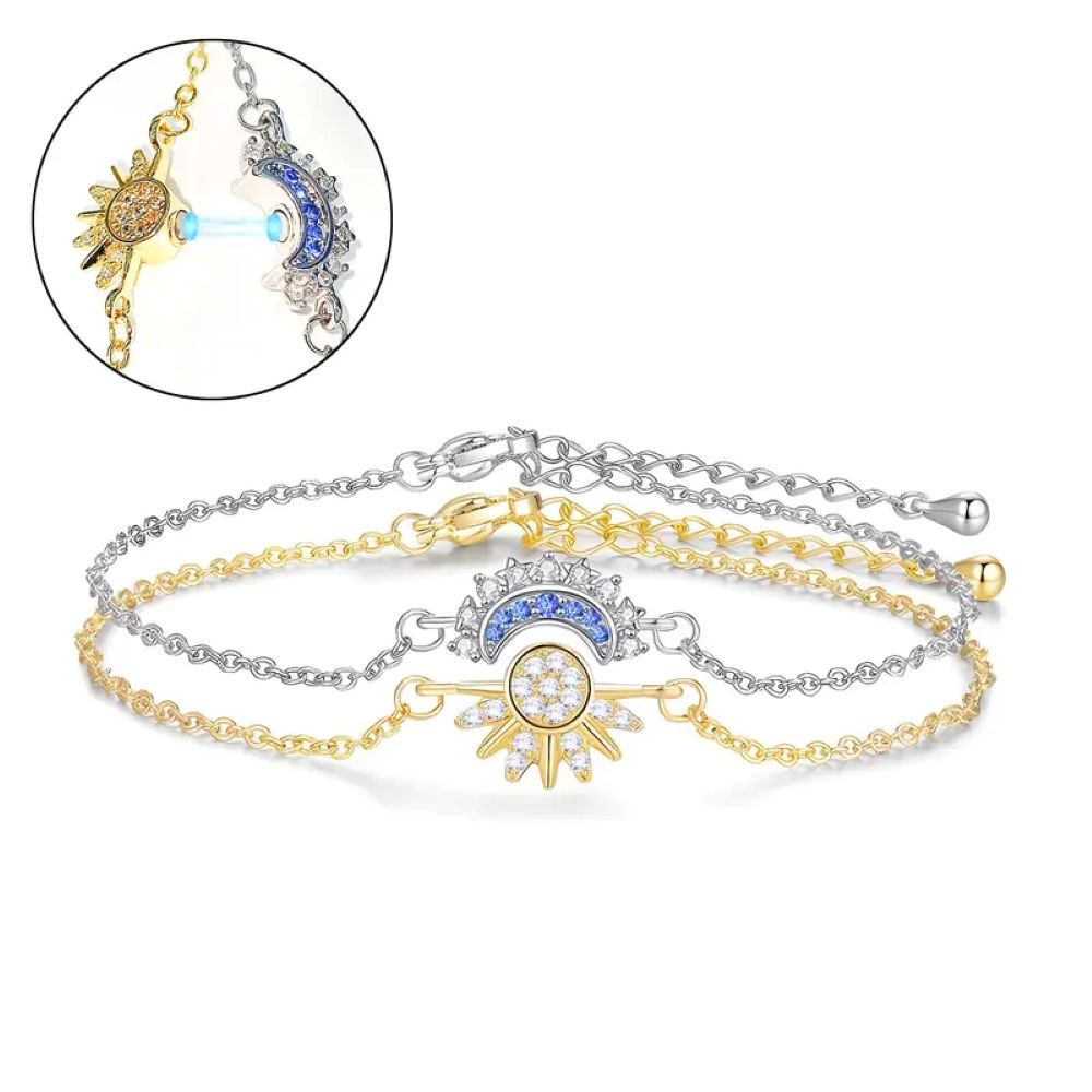 Sun & Moon Matching Bracelet Set - Stackable Celestial Charm Bracelets