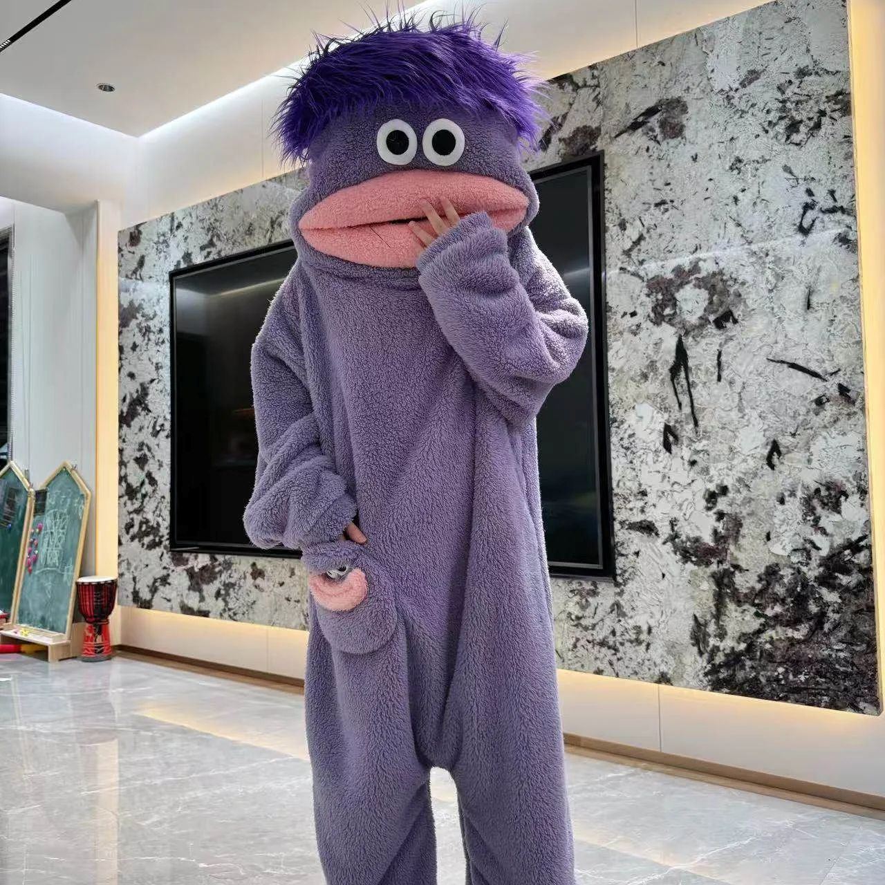 Funny Monster Hooded Fleece Robe for Adults