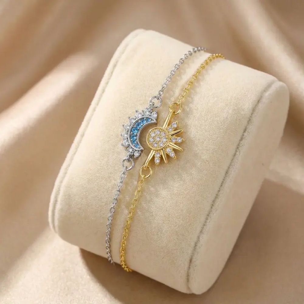 Sun & Moon Matching Bracelet Set - Stackable Celestial Charm Bracelets