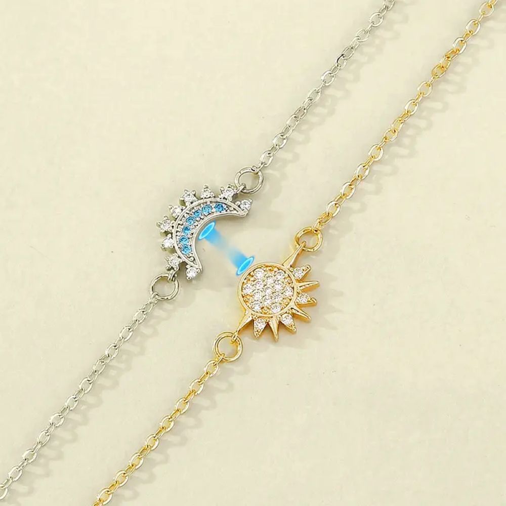 Sun & Moon Matching Bracelet Set - Stackable Celestial Charm Bracelets