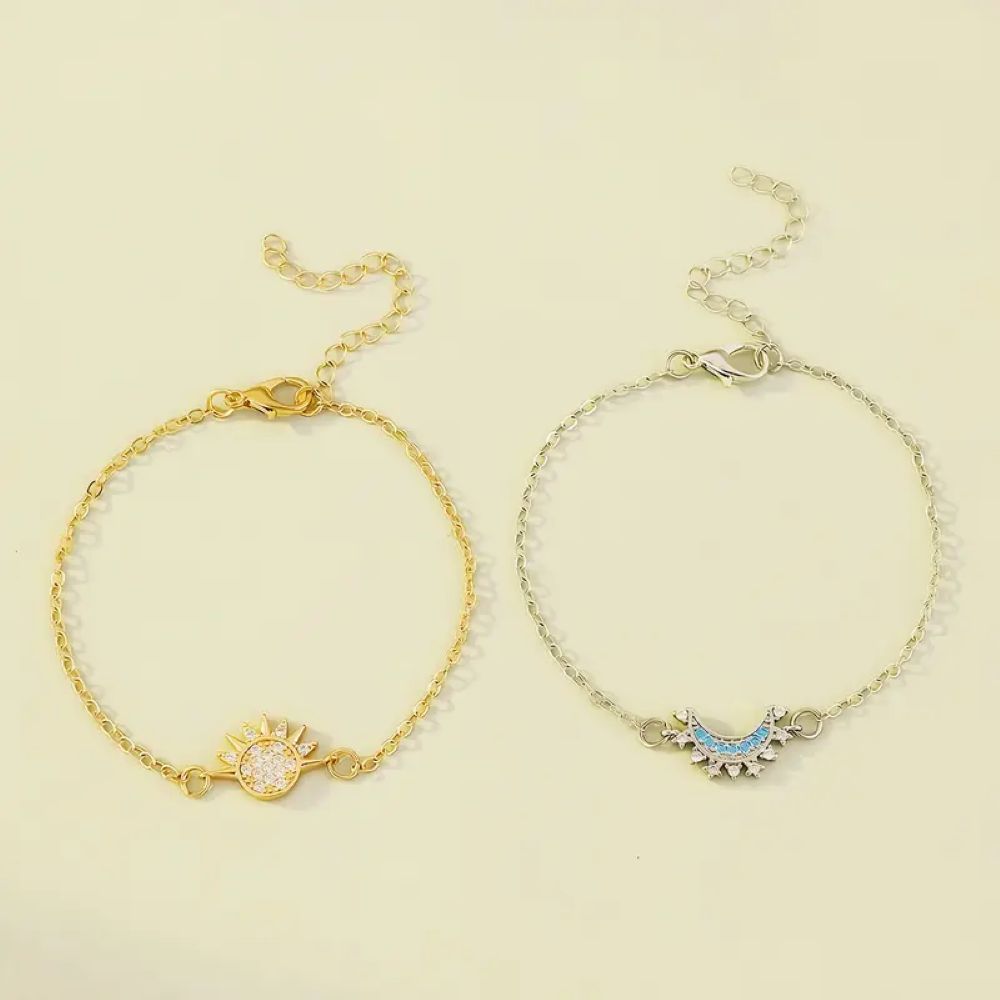 Sun & Moon Matching Bracelet Set - Stackable Celestial Charm Bracelets