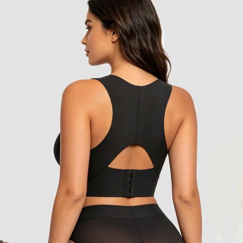 Black wireless posture support bra back view