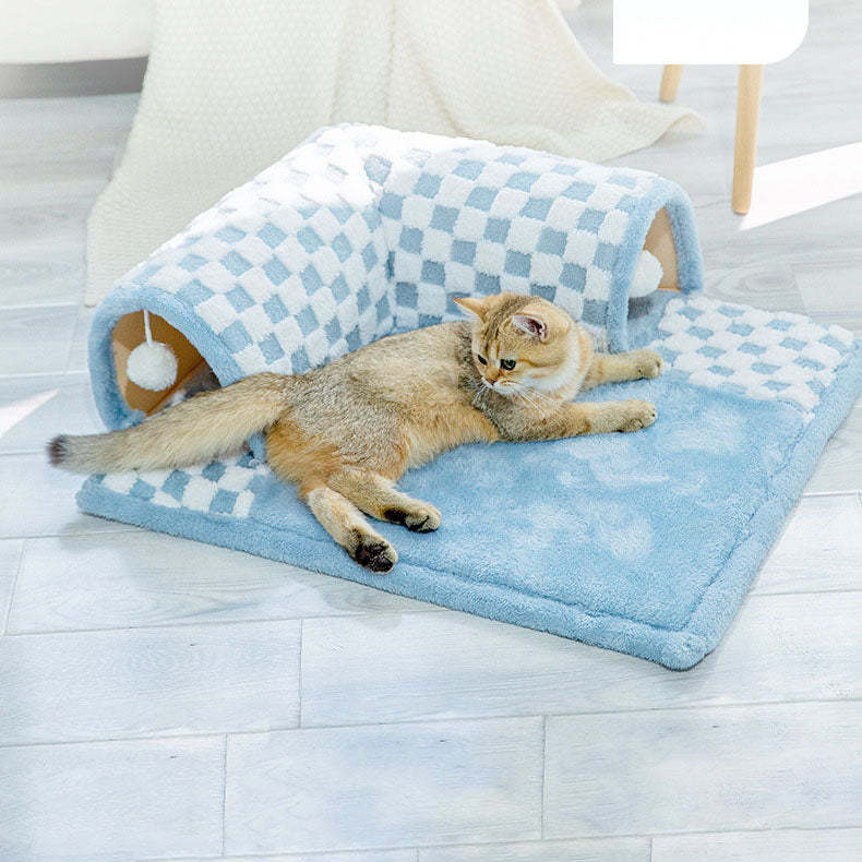 Cat Tunnel Bed Dog House Central Mat Soft Plush Material DIY Cats Play