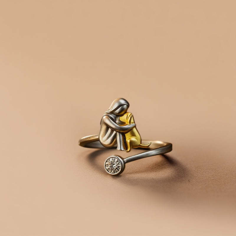 925 Sterling Silver Dog Ring wit Zirconia - Adjustable