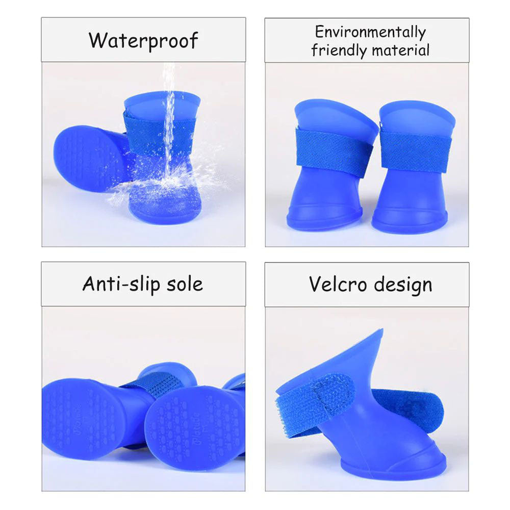 Waterproof Silicone Dog Rain Boots - 4-Pack