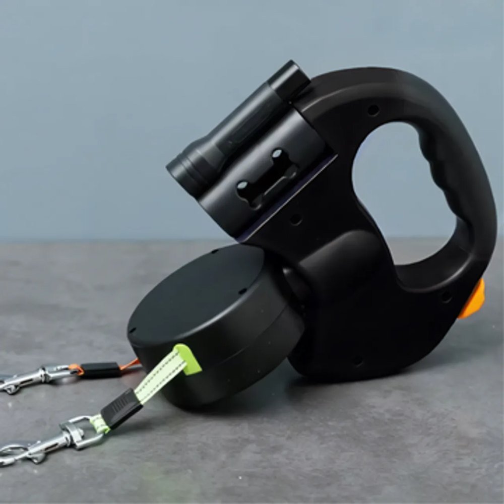 Dual Dog Leash with Tangle-Free Swivel & LED Light