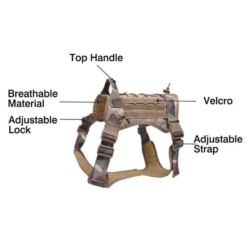 Tactical No-Choke Dog Harness Service Vest With Top Handle