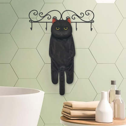 Adorable Cat Hand Towel With Hanging Loop - Black Cat