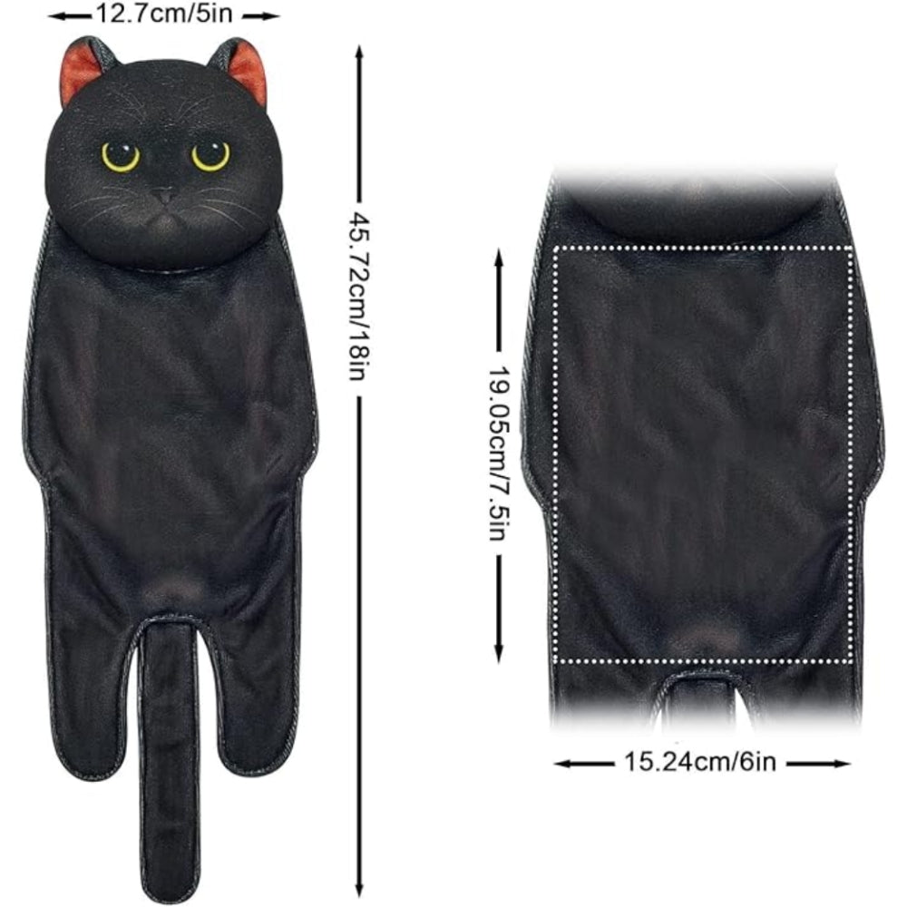Adorable Cat Hand Towel With Hanging Loop - Black Cat