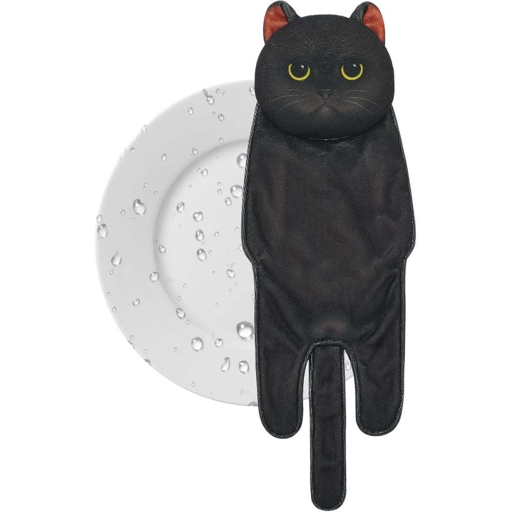 Adorable Cat Hand Towel With Hanging Loop - Black Cat