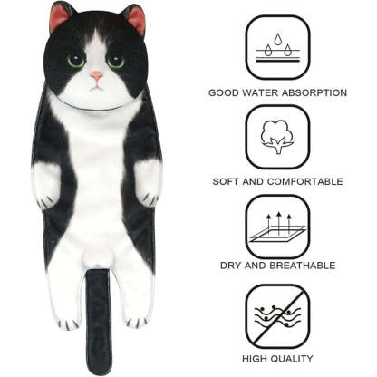 Adorable Cat Hand Towel With Hanging Loop - Tuxedo Cat