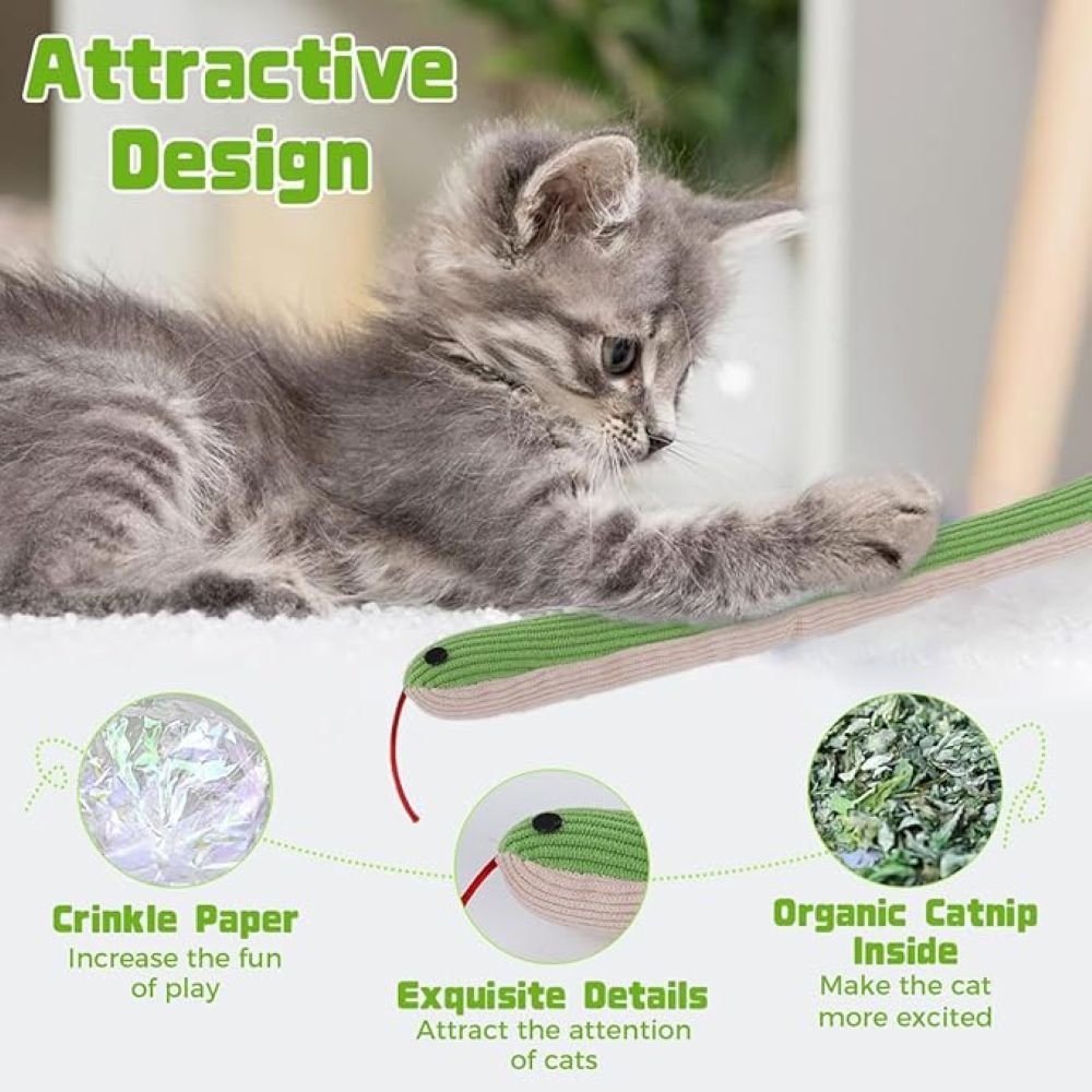 Interactive Snake Plush Toy for Cats & Dogs – Crinkle Paper Inside, Bite-Resistant Design