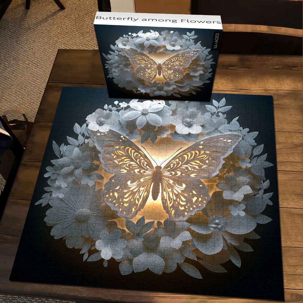 Butterfly Among Flowers Jigsaw Wooden Puzzle 1000 Pieces