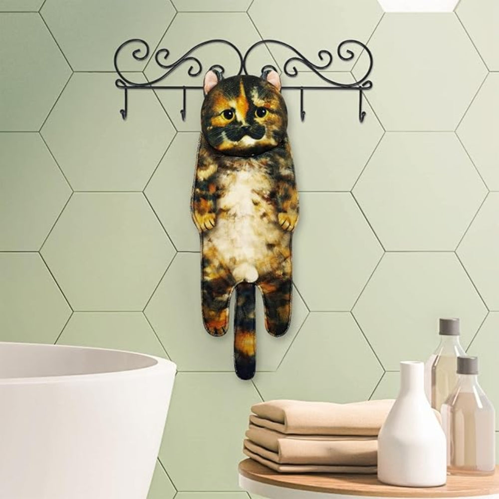 Adorable Cat Hand Towel With Hanging Loop - Tortoiseshell Cat