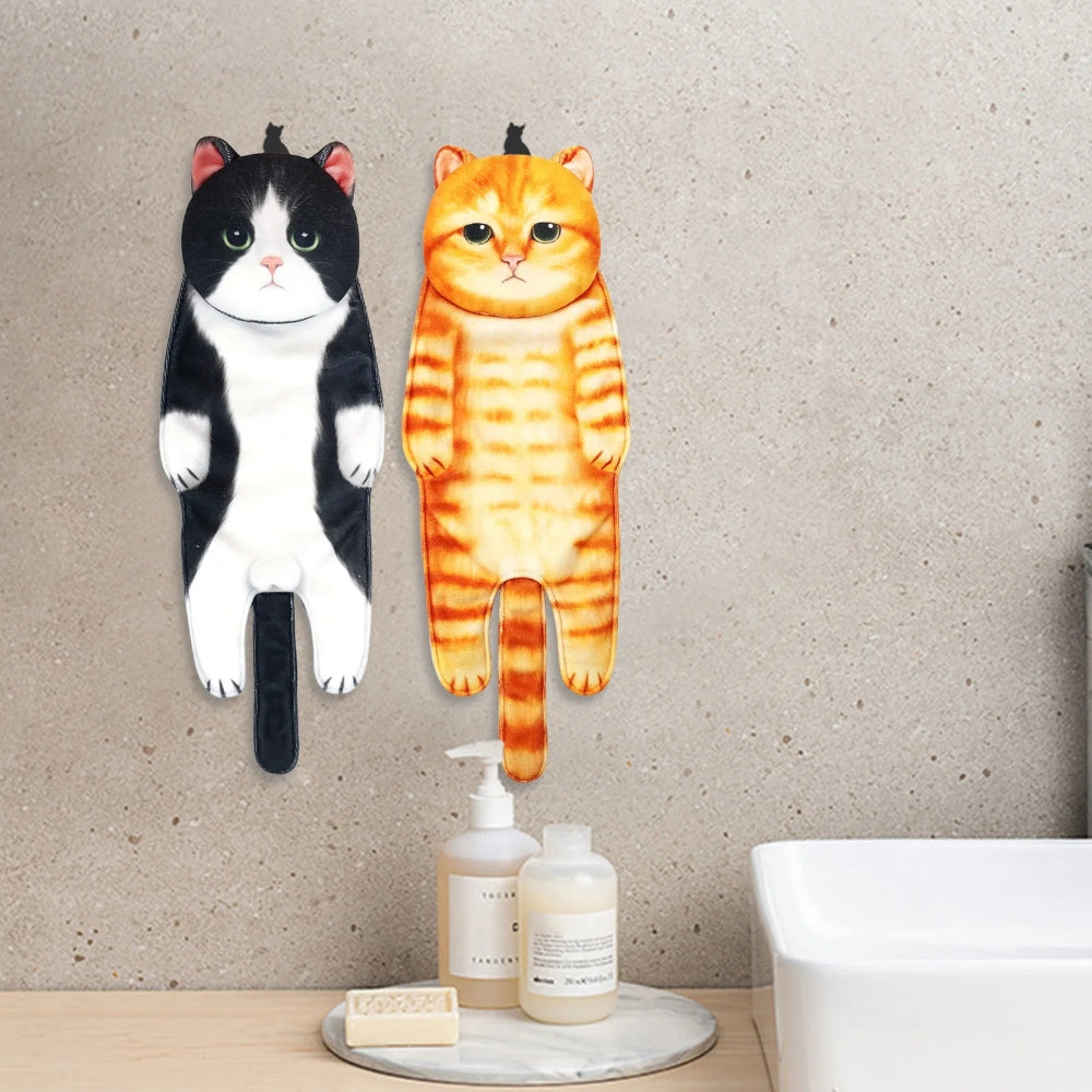 Adorable Cat Hand Towel With Hanging Loop - Tuxedo Cat
