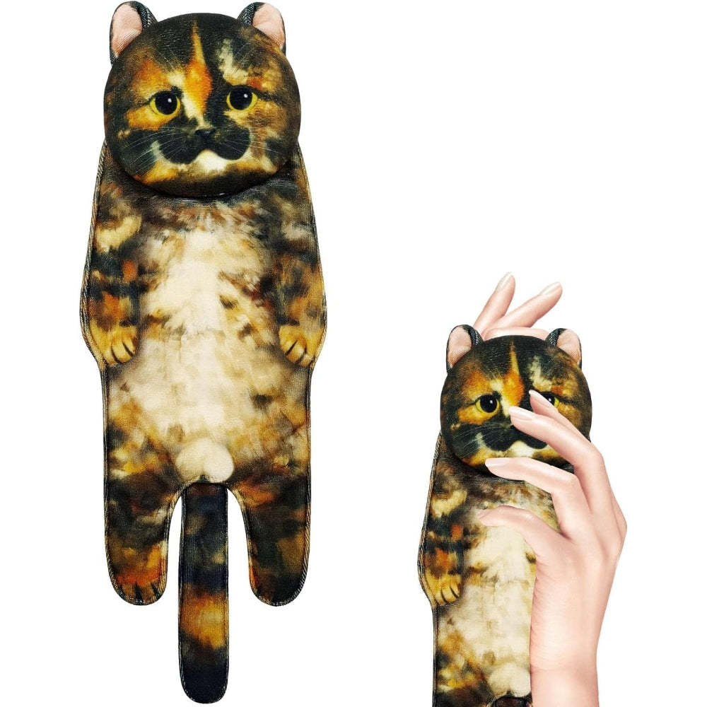 Adorable Cat Hand Towel With Hanging Loop - Tortoiseshell Cat