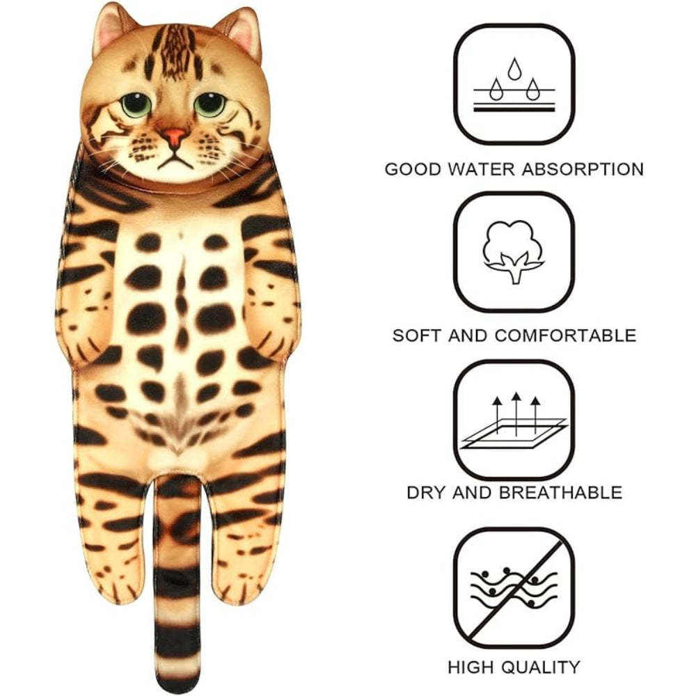 Adorable Cat Hand Towel With Hanging Loop - Bengal Cat