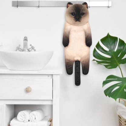 Adorable Cat Hand Towel With Hanging Loop - Siamese Cat