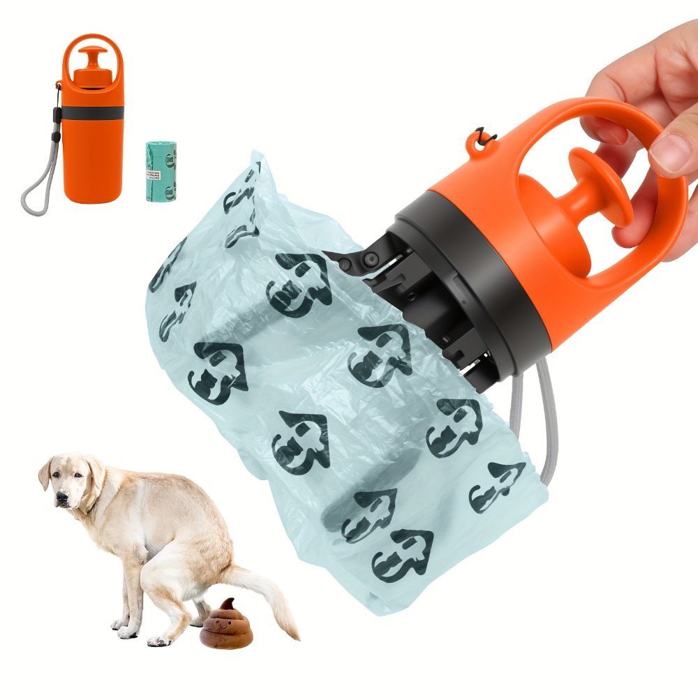 No-Touch Dog Waste Scooper With Built-In Bags – Portable 6-Claw Pick-Up Tool