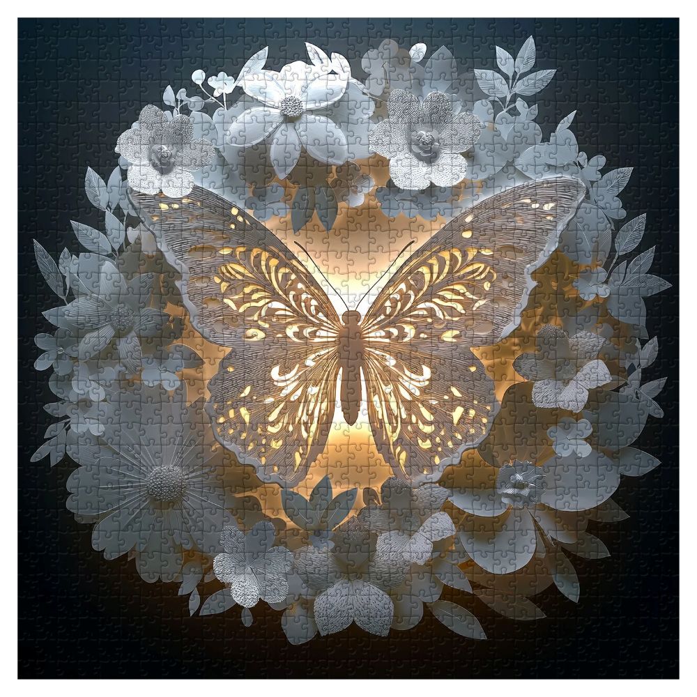 Butterfly Among Flowers Jigsaw Wooden Puzzle 1000 Pieces