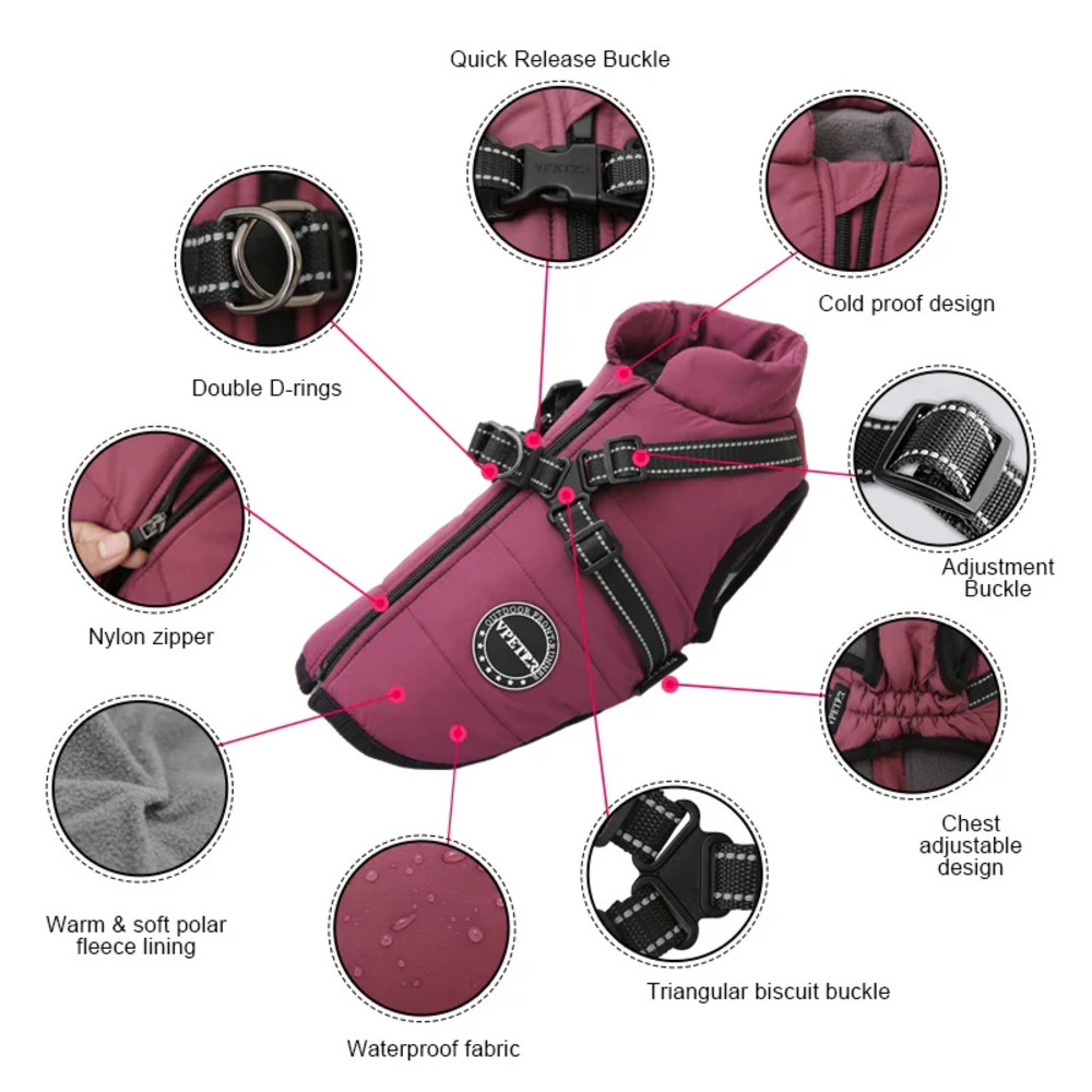 Waterproof Winter Jacket with Built-in Harness