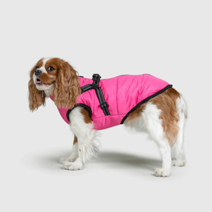 Waterproof Pet Jacket with Built-in Harness, Fleece Lining & Reflective Design