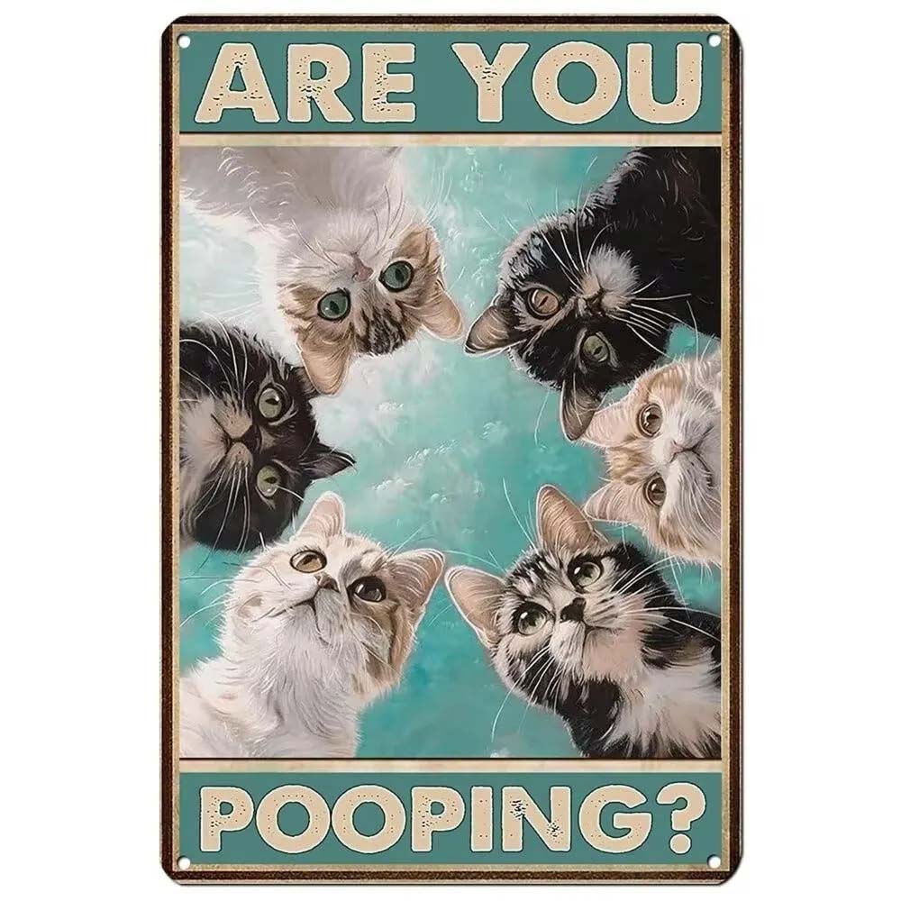 Vintage Cat Metal Sign – Funny "Are You Pooping?" Wall Decor - BW039