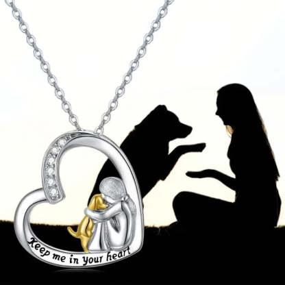925 Sterling Silver Necklace - Heart & Dog Design with Zirconia