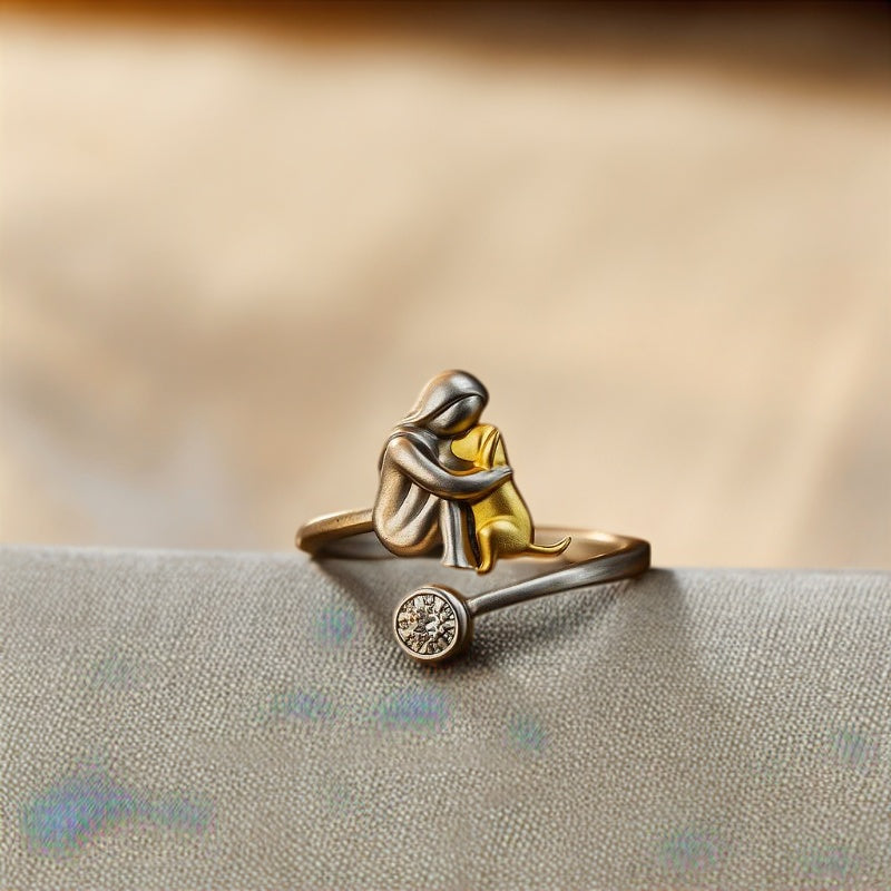 925 Sterling Silver Dog Ring wit Zirconia - Adjustable