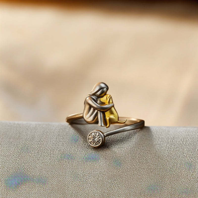 925 Sterling Silver Dog Ring wit Zirconia - Adjustable