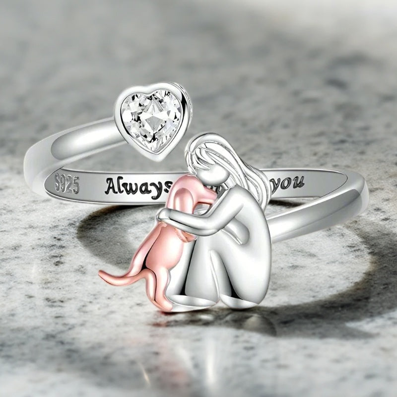 925 Sterling Silver Dog Ring wit Zirconia - Adjustable