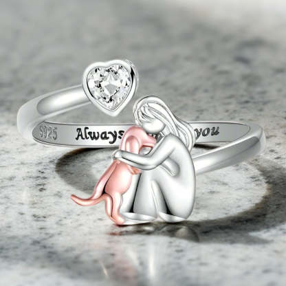 925 Sterling Silver Dog Ring wit Zirconia - Adjustable