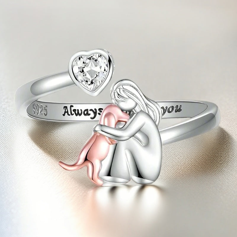 925 Sterling Silver Dog Ring wit Zirconia - Adjustable