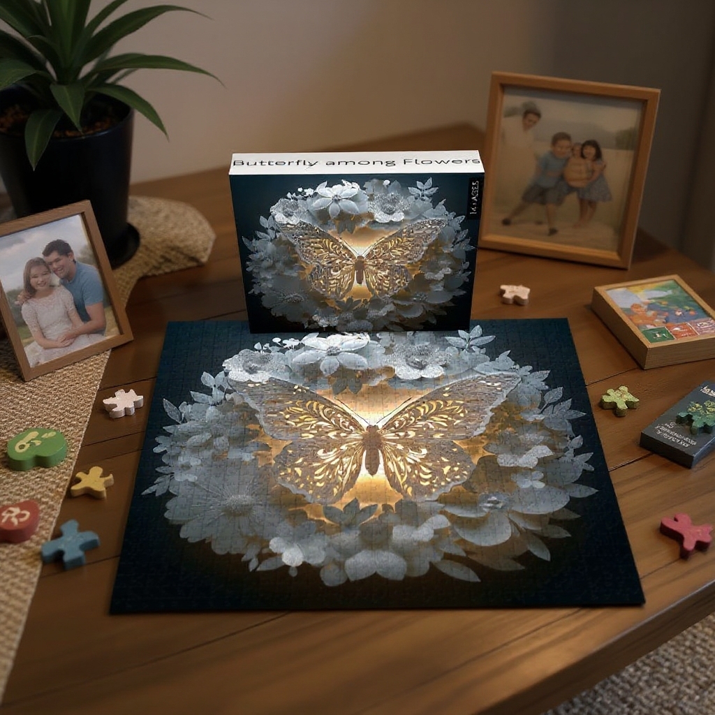 Butterfly Among Flowers Jigsaw Wooden Puzzle 1000 Pieces