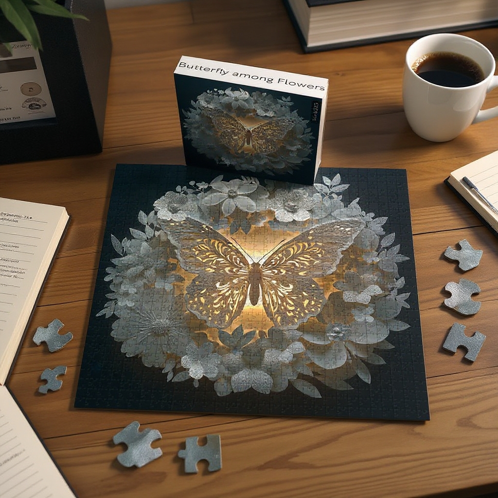 Butterfly Among Flowers Jigsaw Wooden Puzzle 1000 Pieces