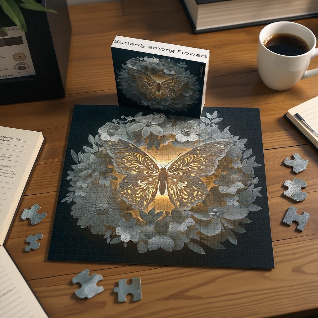 Butterfly Among Flowers Jigsaw Wooden Puzzle 1000 Pieces