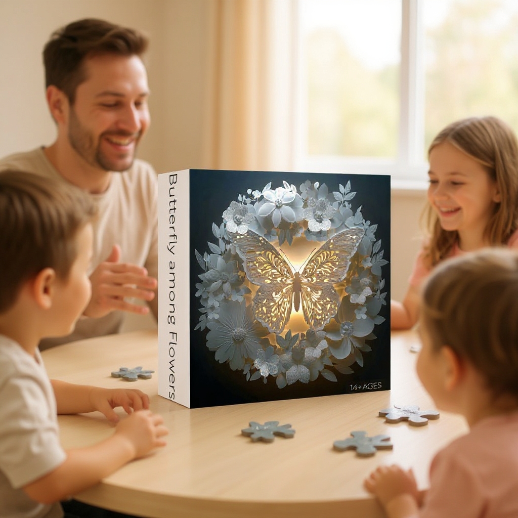 Butterfly Among Flowers Jigsaw Wooden Puzzle 1000 Pieces