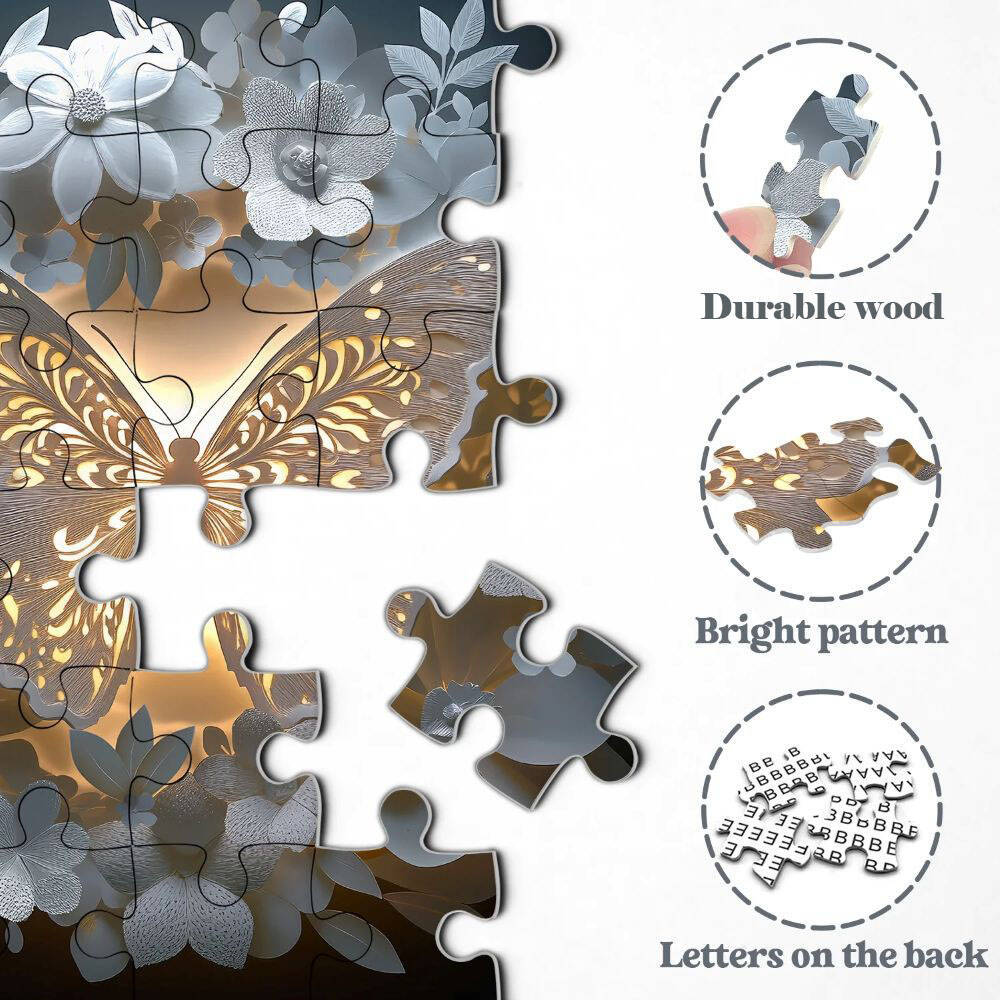Butterfly Among Flowers Jigsaw Wooden Puzzle 1000 Pieces