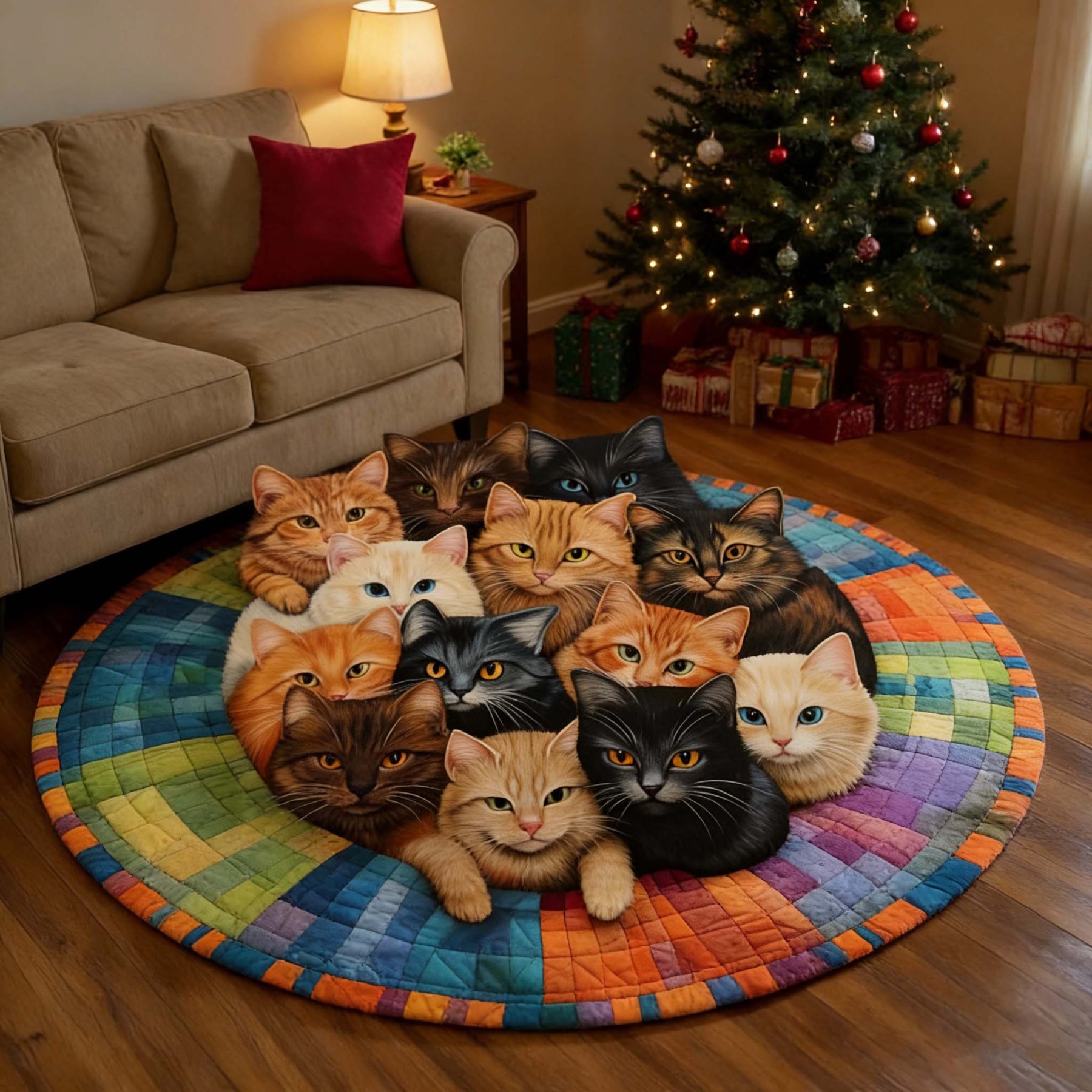 Whirling Cats Round Dream Rug - H558