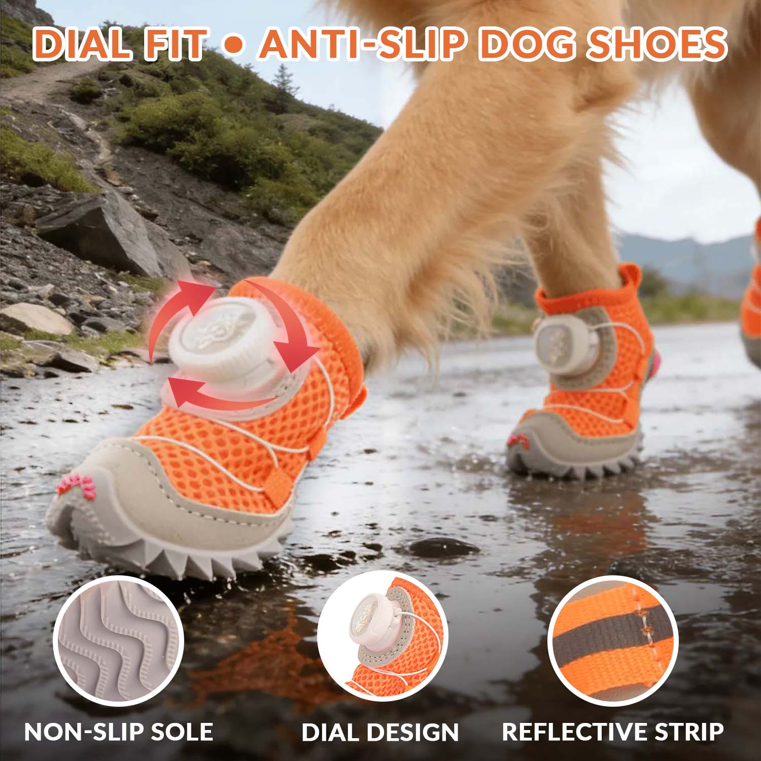 All-Terrain Dog Shoes With Anti-Slip Soles & Dial Adjustment - 4Pcs
