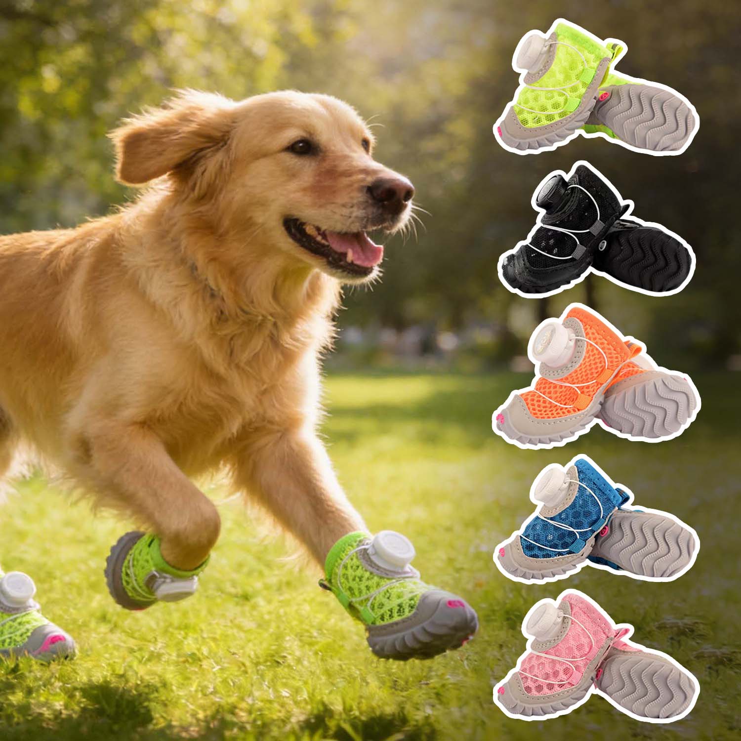 All-Terrain Dog Shoes With Anti-Slip Soles & Dial Adjustment - 4Pcs