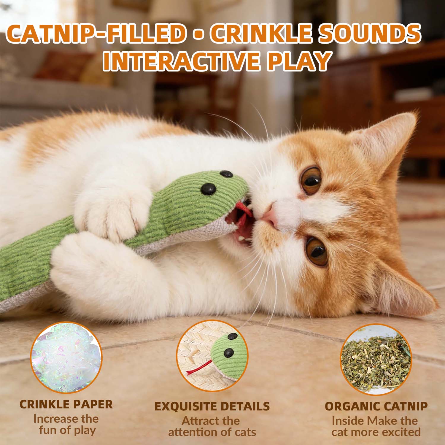 Interactive Snake Plush Toy For Cats & Dogs – Crinkle Paper Inside, Bite-Resistant Design